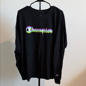 🌿 Champion Black Long Sleeve Tee with Multicolor Logo